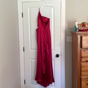 Satin one shoulder formal dress with slit